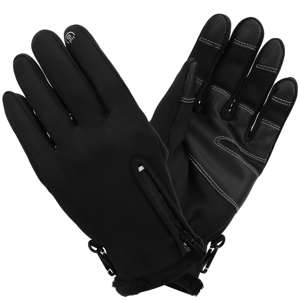 Outdoor Sports Winter Windproof Keep Warm Cycling Zipper Full Finger Touch Screen Gloves(XL)