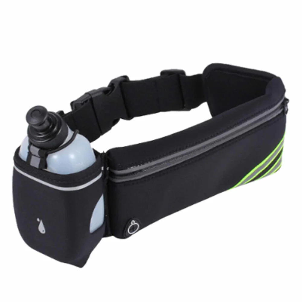 Running Belt Waterproof Adjustable Elastic Waist Strap Outdoor Sports Waist Bag with Water Bottle Black