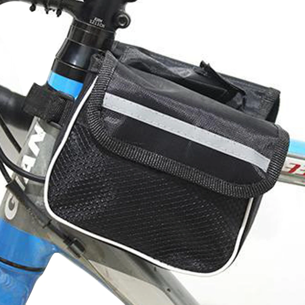 Cycling Bike Bicycle Top Frame Front Tube Storage Bag Double Pouches (Black)