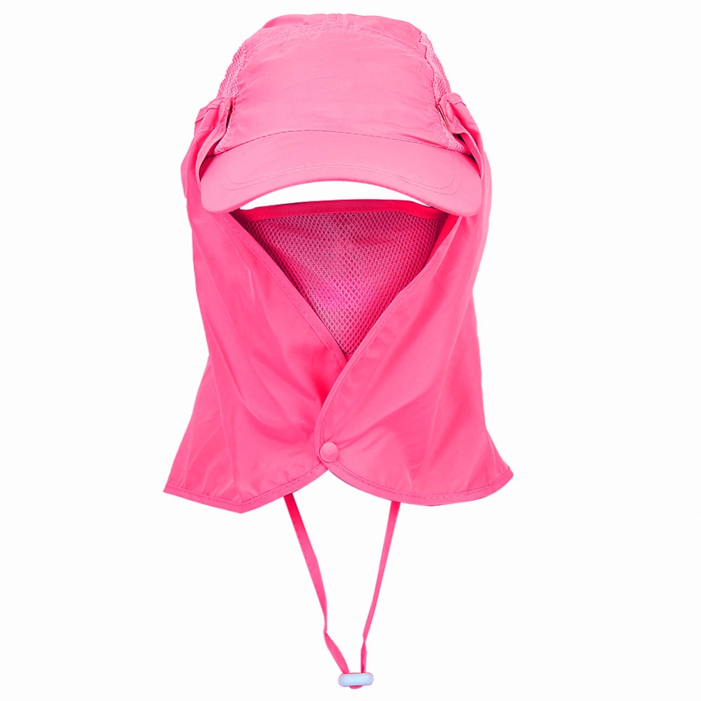 Outdoor Detachable Hat Wide Visor Ear Neck Flap Cover Cap Fishing Hiking Camping( Rose red)