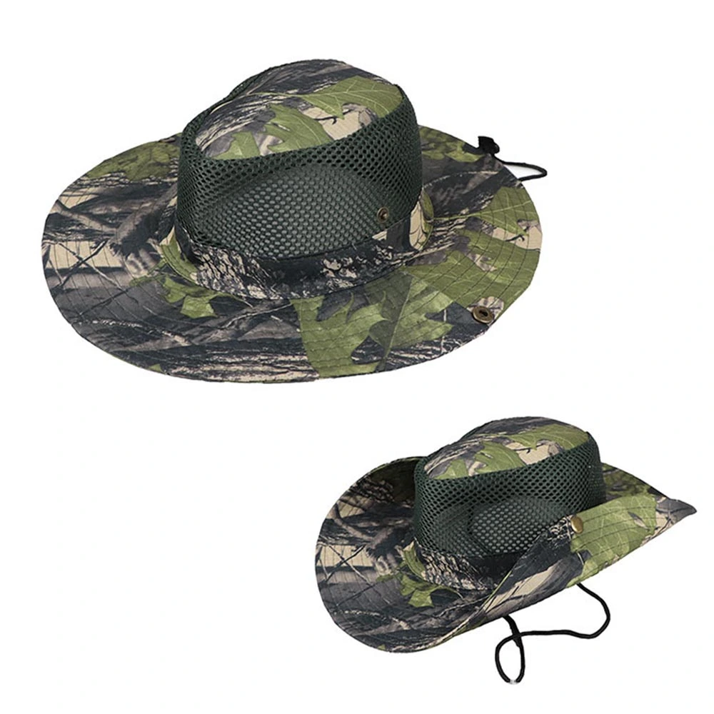 Boonie Hat Mesh Leaves Pattern Camouflage Breathable Fishing Cap Green