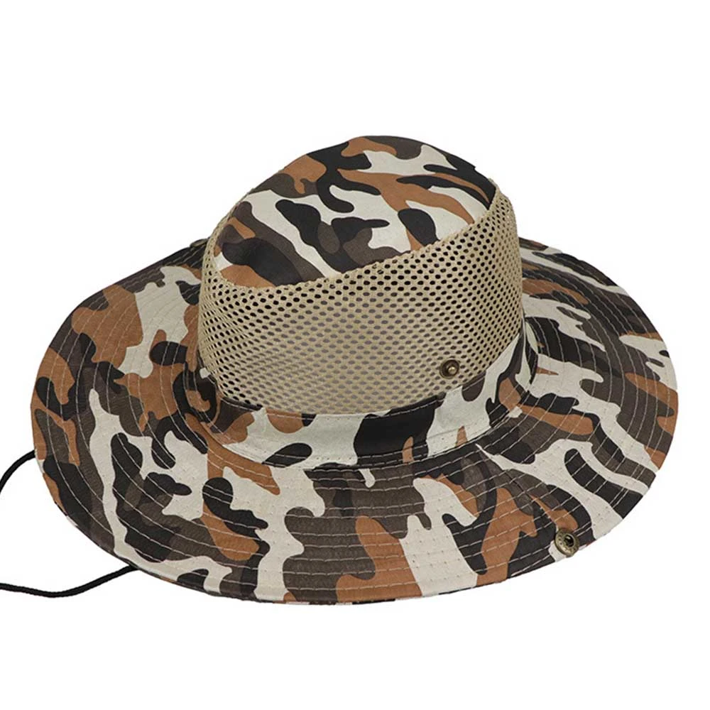 Bucket Hat Fishing Sun Protection Outdoor Fishing Cap Camouflage Mesh Khaki