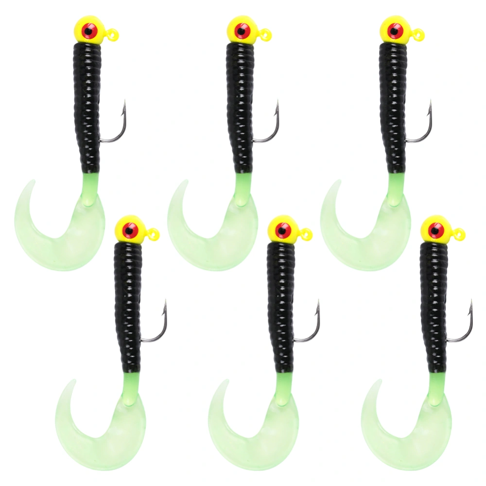 6PCS/Set 4.25cm Soft Plastic Fishing Lures Grub Worm Bait Fish Tackle Black Yellow