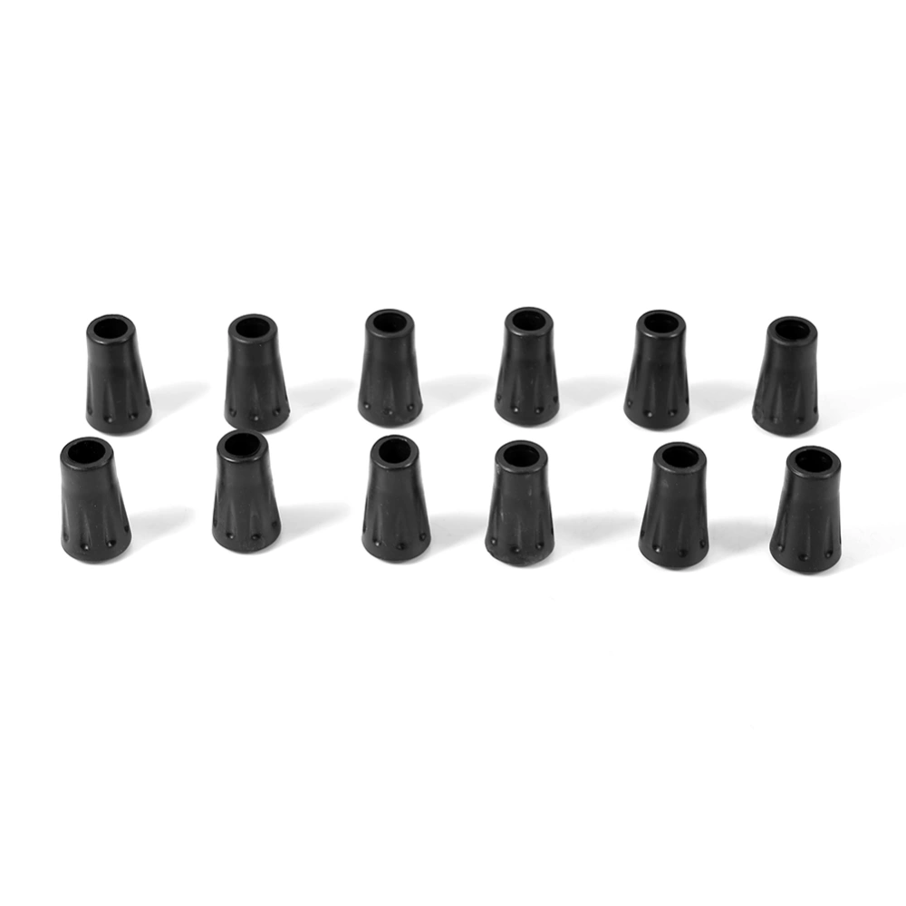 12pcs Black Rubber Long Head Rod Cap Protector For Walking Hiking Trekking Poles