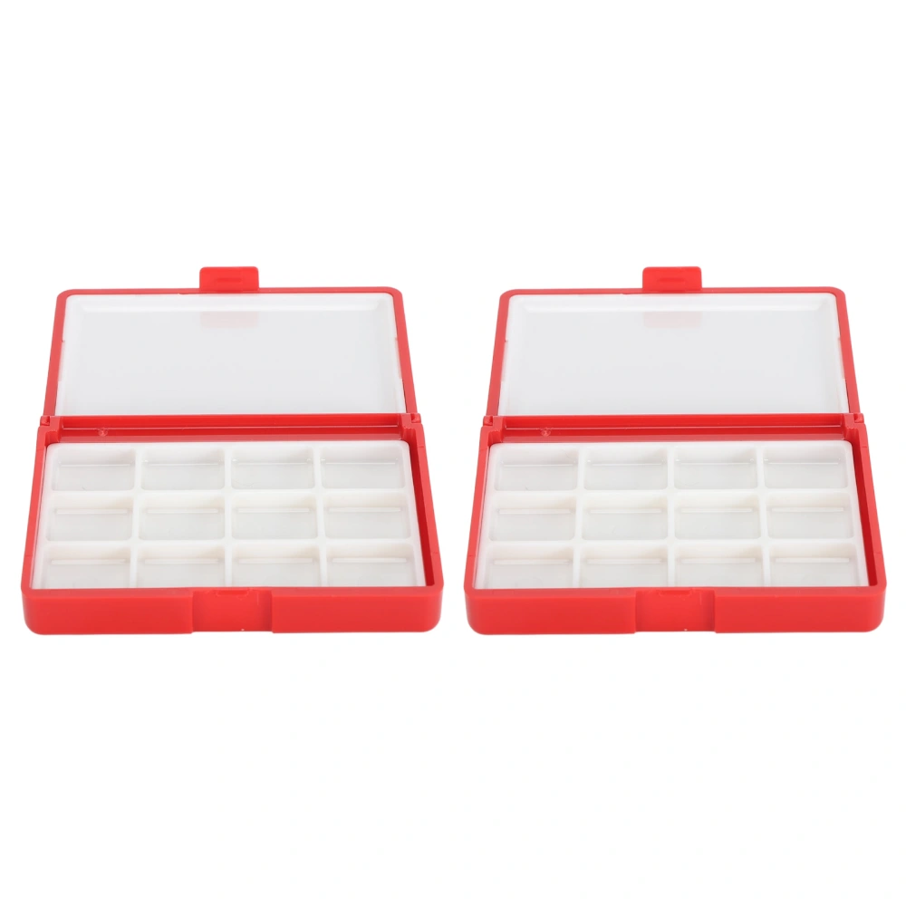 2pcs Empty Watercolor Box Paint Storage Palettes Box Portable Plastic Painting Pigment Box For Acrylics Lipsticks Red 12 Grids