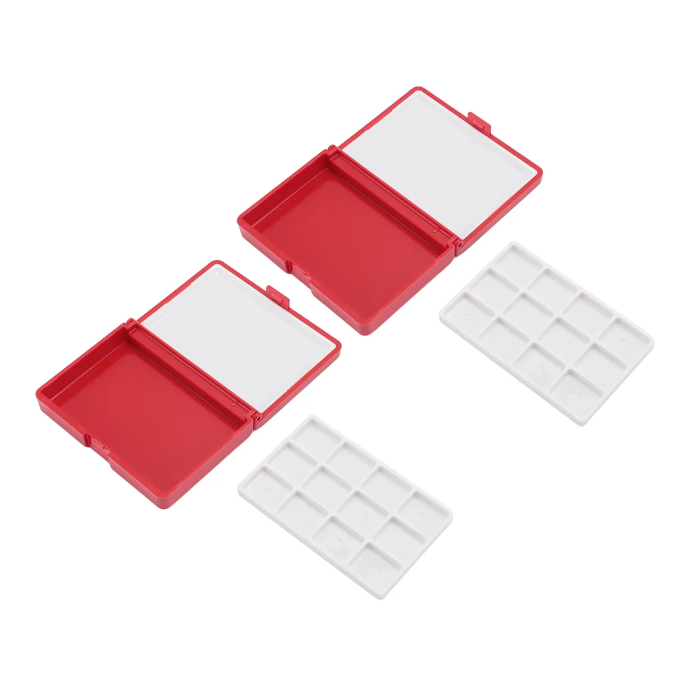 2Pcs Portable Watercolor Box Detachable Easy to Clean Compact Mini Watercolor Palette Box for Beginners Artists Red Box, 12 Grids