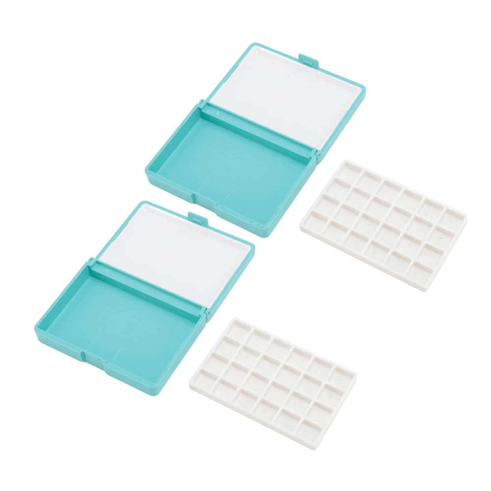 2Pcs Portable Watercolor Box Detachable Easy to Clean Compact Mini Watercolor Palette Box for Beginners Artists Blue Box, 24 Grids