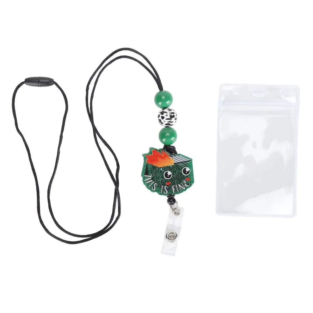 Badge Holder with Lanyard Cartoon Beaded Design Adjustable Nylon Cord Bus Card Holder for Office School Business Type C