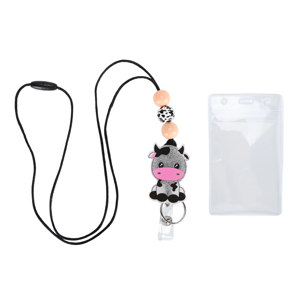 Badge Holder with Lanyard Cartoon Beaded Design Adjustable Nylon Cord Bus Card Holder for Office School Business Type B