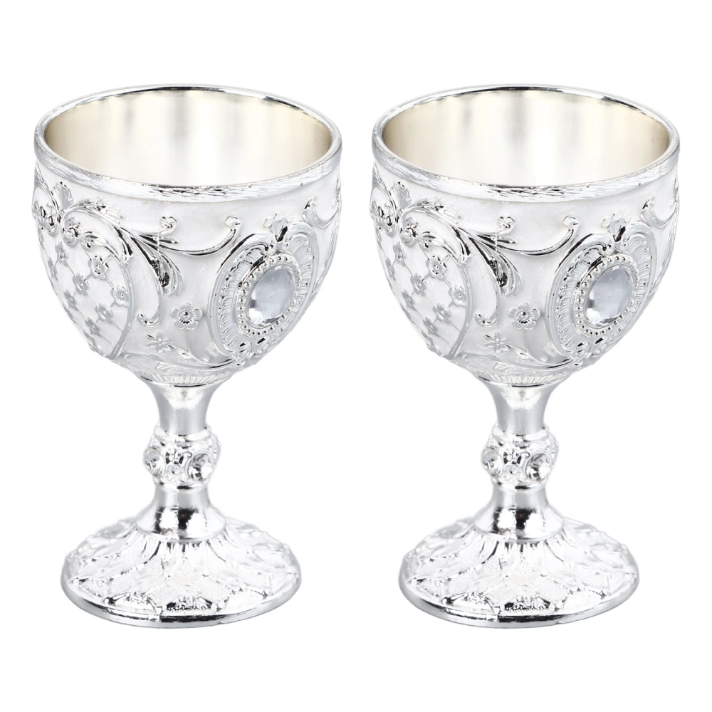 2pcs Vintage Metal Wine Cup Embossed Zinc Alloy Goblet Retro Wine Glasses Decoration for Home Restaurant Cafes Bars Silver White