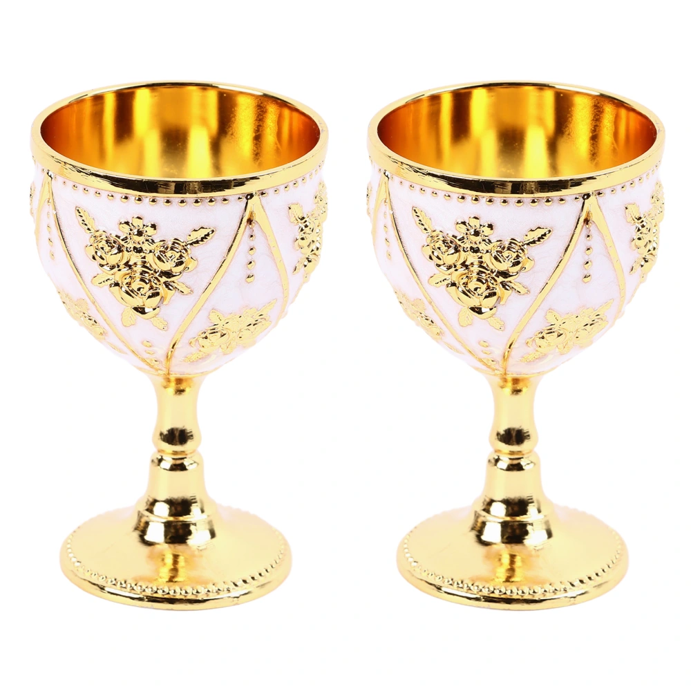 2pcs Vintage Metal Wine Cup Metal Embossed Wine Glasses Exquisite Decorative Goblet Ornament for Coffee Tea Gold White