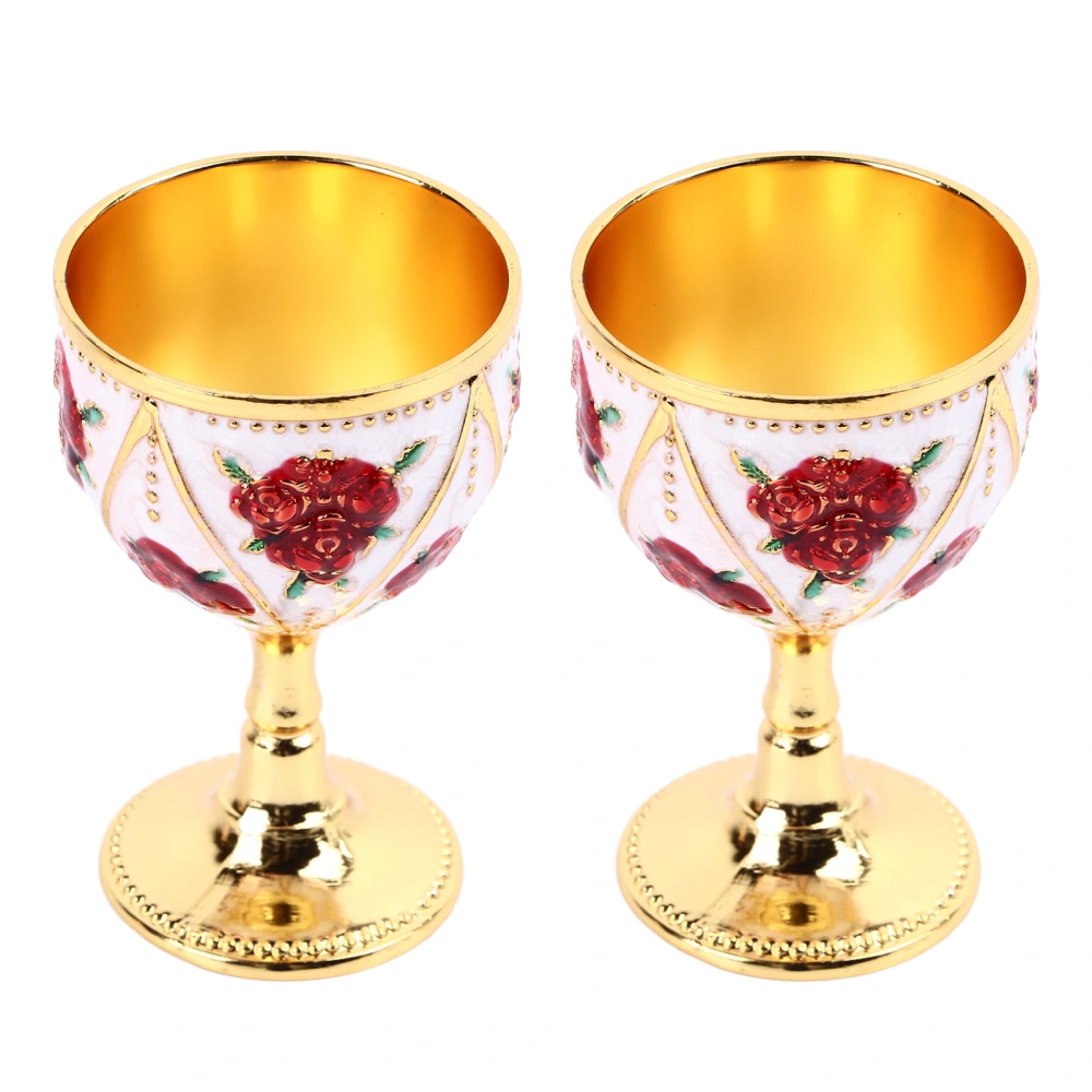 2pcs Vintage Metal Wine Cup Metal Embossed Wine Glasses Exquisite Decorative Goblet Ornament for Coffee Tea Golden White Red Flower