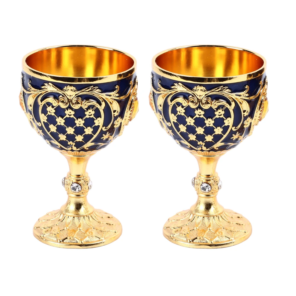 Vintage Wine Glass Zinc Alloy Elegant Decorative Retro Stemmed Glasses for Home Bar Party 2pcs Gold Blue