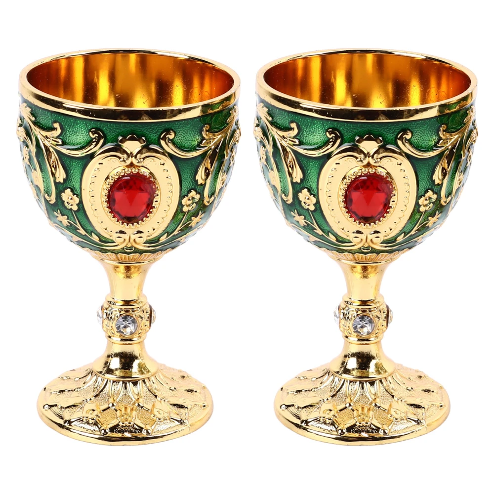 Vintage Wine Glass Zinc Alloy Elegant Decorative Retro Stemmed Glasses for Home Bar Party 2pcs Gold Green