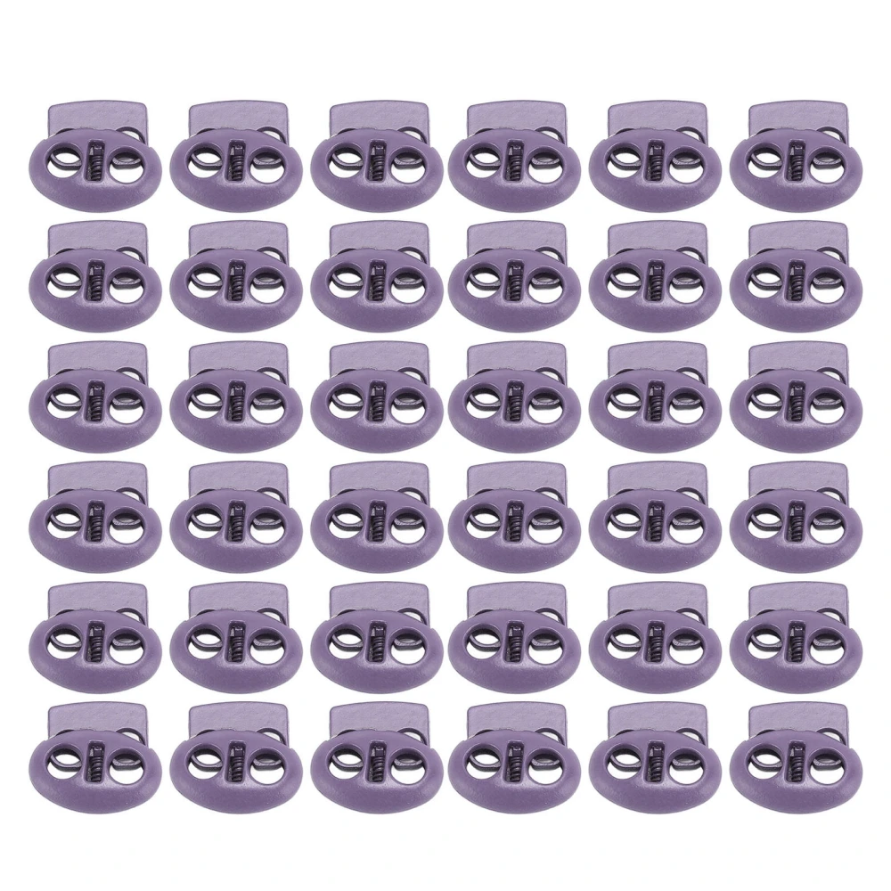 30pcs Spring Cord Lock Multipurpose Double Hole Spring Toggle Stopper for Shoelace Drawstrings Paracord Bags Clothing Purple