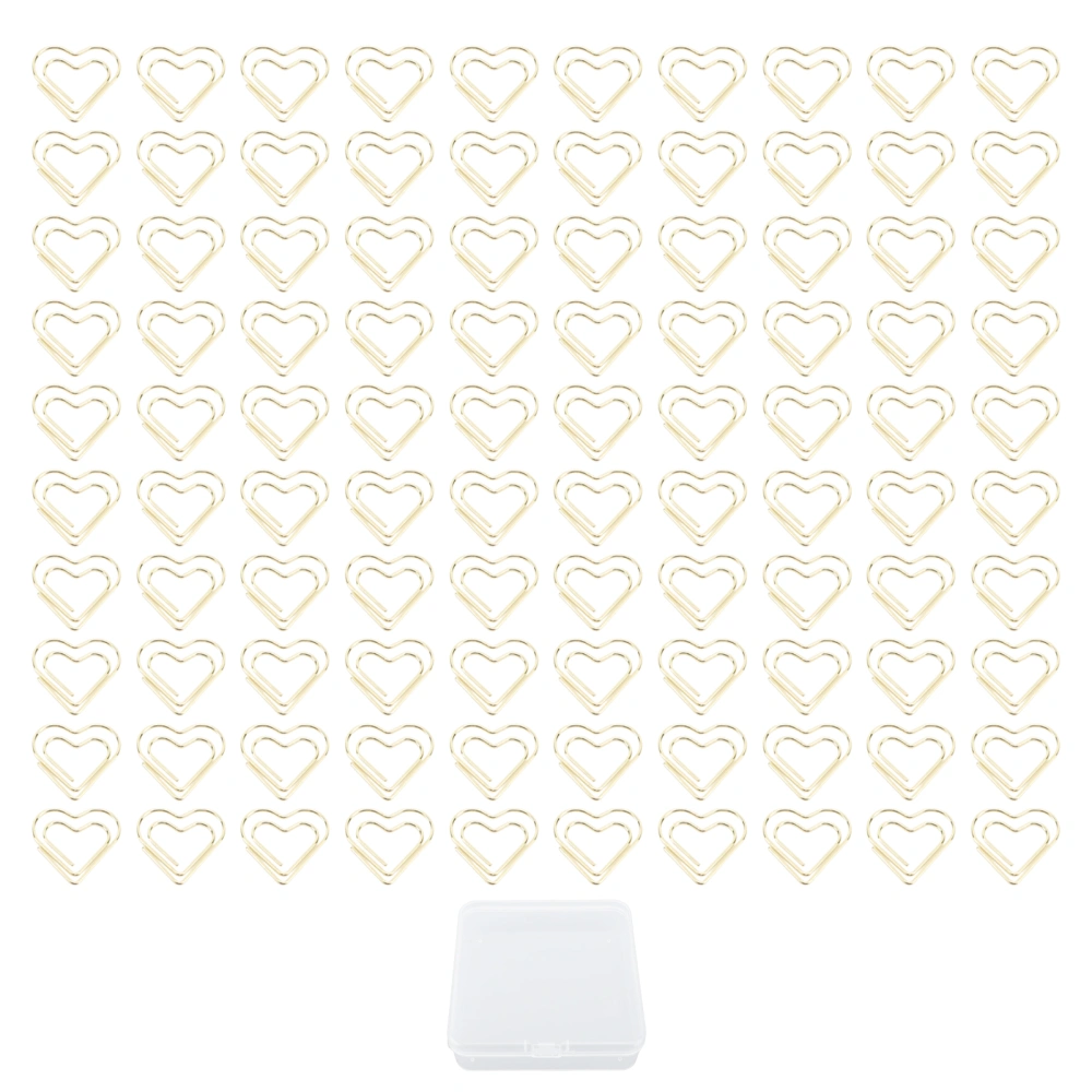 100pcs Heart Shape Paper Clips Cute Metal Paper Clips Portable Adorable Small Paper Clips for Document Organization Golden Heart Shape