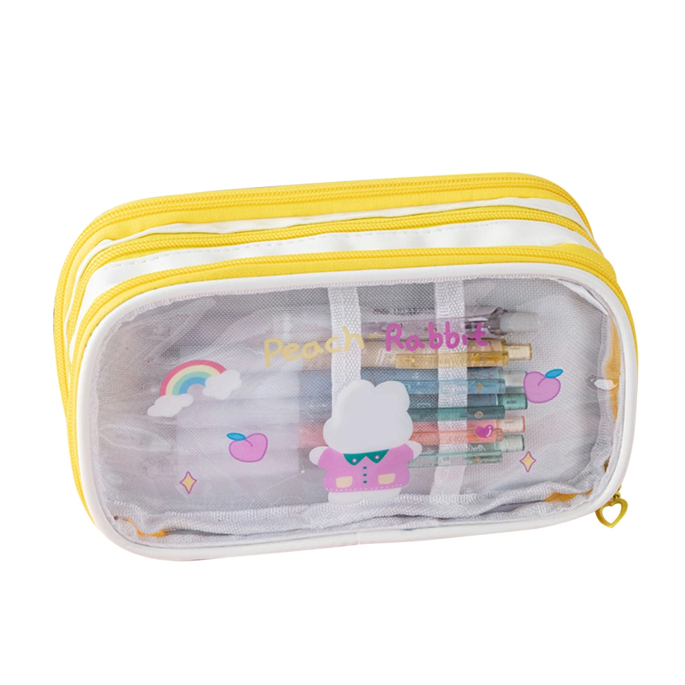 Pencil Case Pouch Bag Cute Cartoon Large Capacity Minimalist Transparent Stationary Bag Yellow