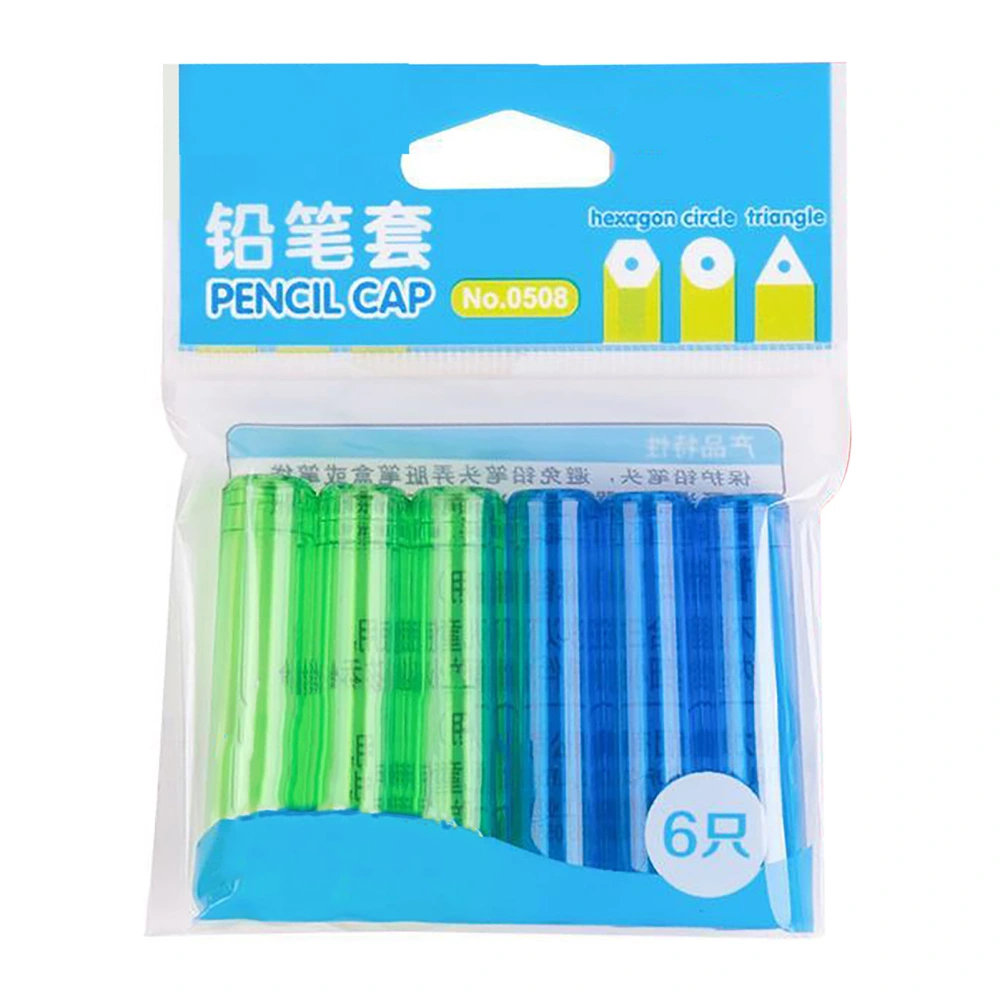 6pcs Plastic Pencil Caps Colorful Reduce Wear Portable Pencil Tip Protector Cover Clear Pencil Toppers for School