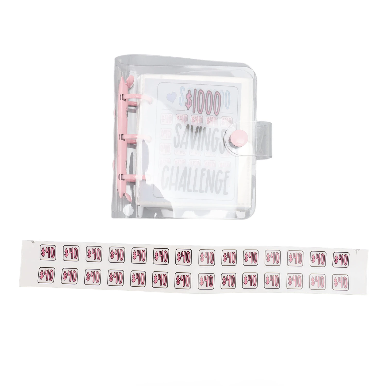 1000 Savings Challenge Binder Multipurpose PVC Reusable Mini Budget Binder with Sticker for Money Management Roseate