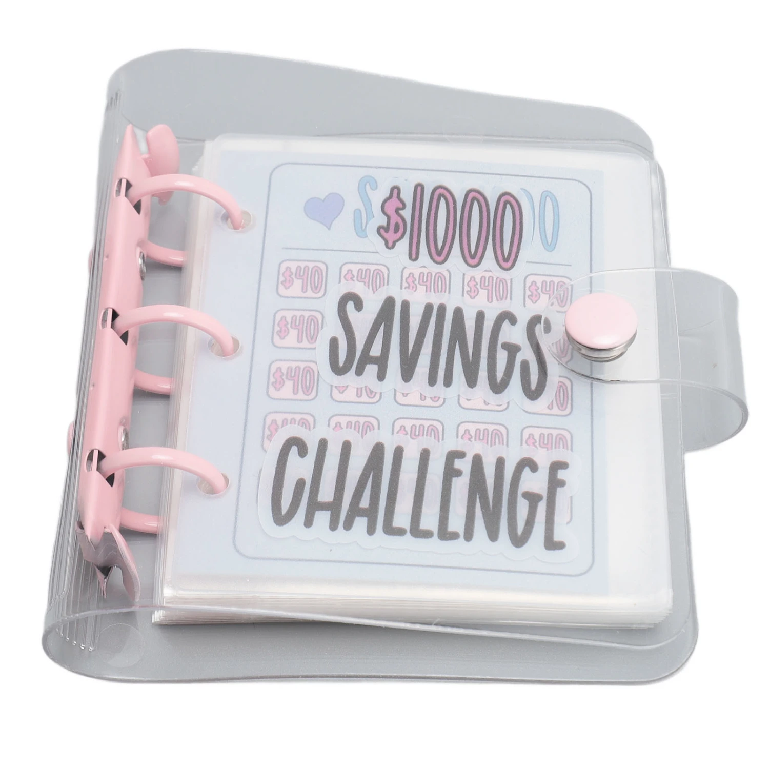 1000 Savings Challenge Binder Multipurpose PVC Reusable Mini Budget Binder with Sticker for Money Management Roseate