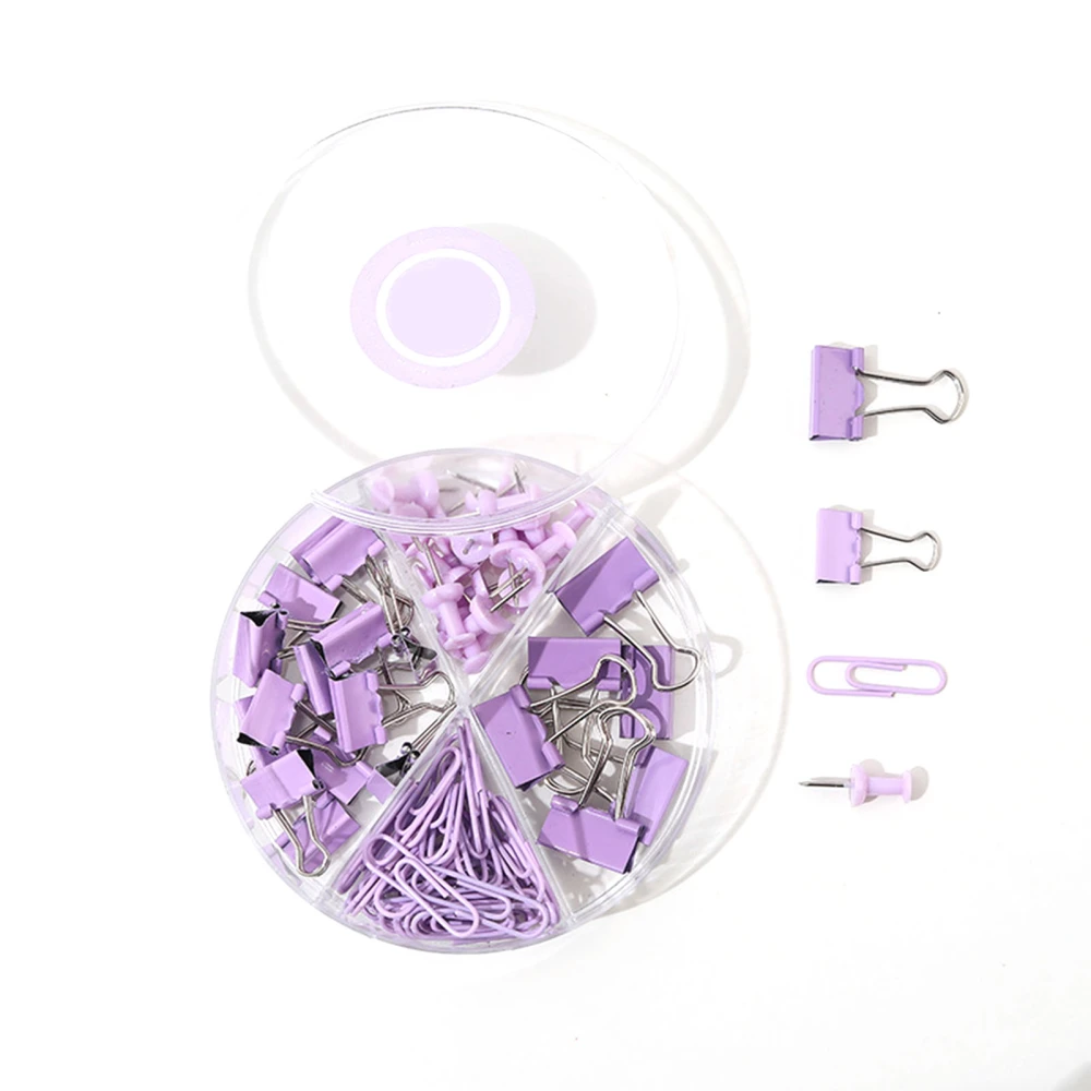 Paper Clips Binder Clips Assorted Multifunction Push Pins Sets with Box for Office School Document Lavender