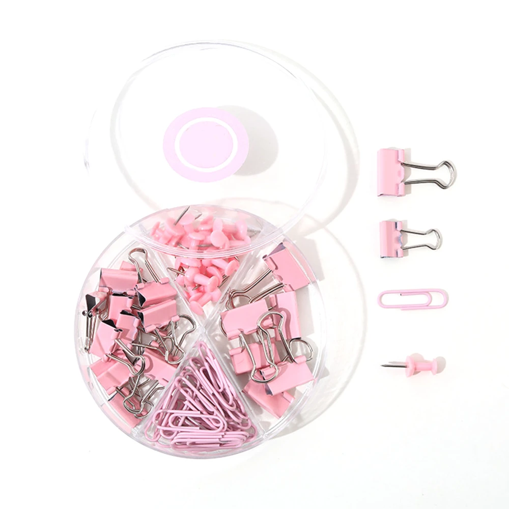 Paper Clips Binder Clips Assorted Multifunction Push Pins Sets with Box for Office School Document Sakura Pink