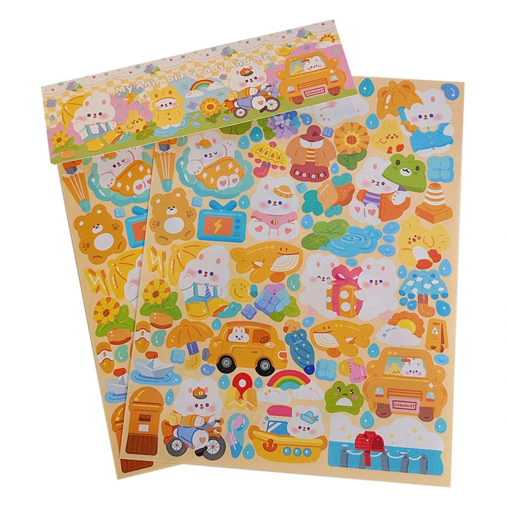 2 Sheets Decorative Stickers Cartoon Animal Cute Sparkling Sticker Kit for DIY Scrapbooking Notebook Album