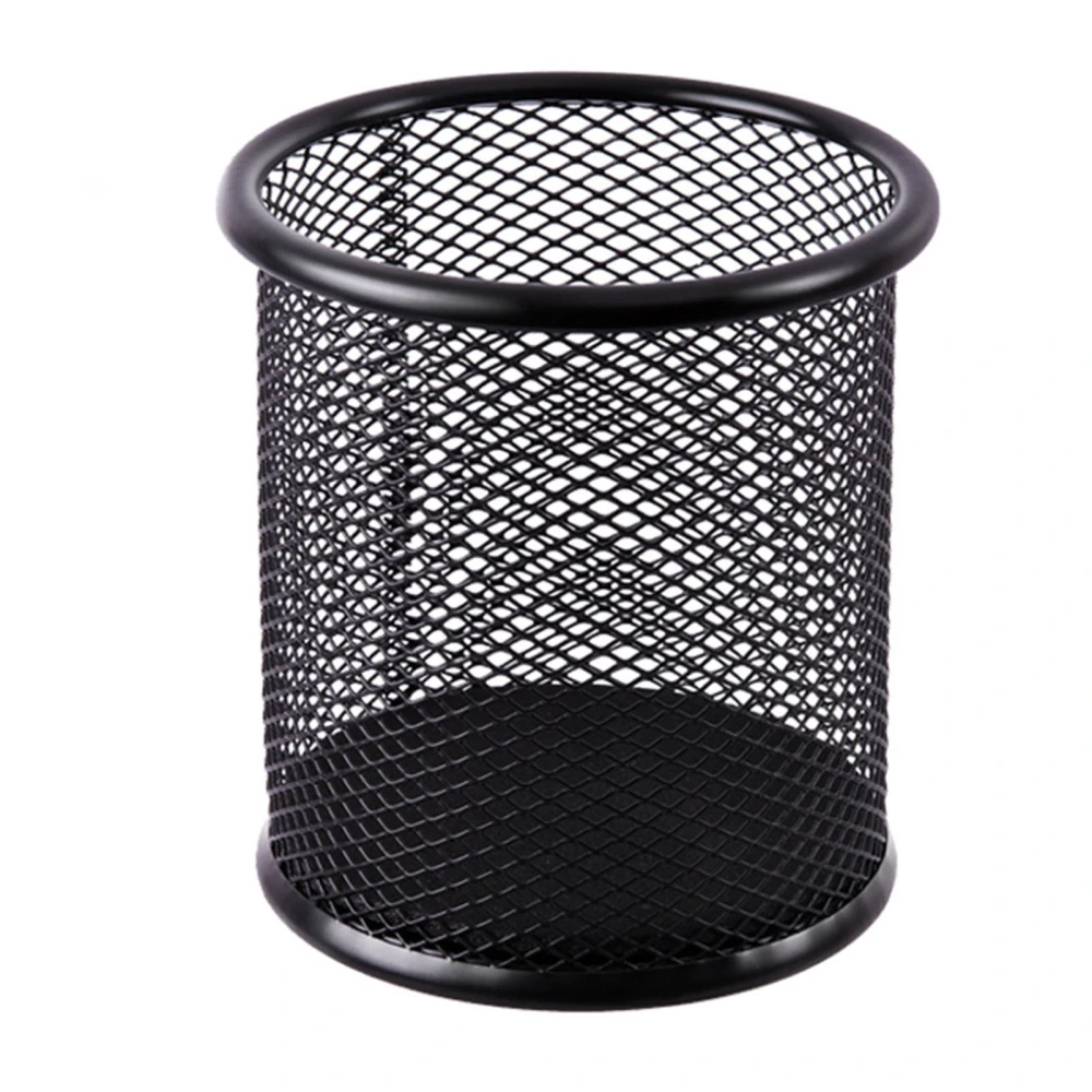 Metal Mesh Pencil Cup Holder Round Large Capacity Prevent Slip Black Wire Mesh Pencil Holder Cup for Students and Office