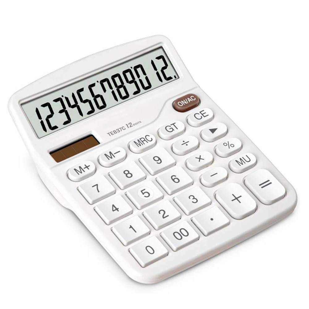 Large Button Desktop Calculator Silent Button LCD Display Multifunction Battery Powered for Office and Financial Use White