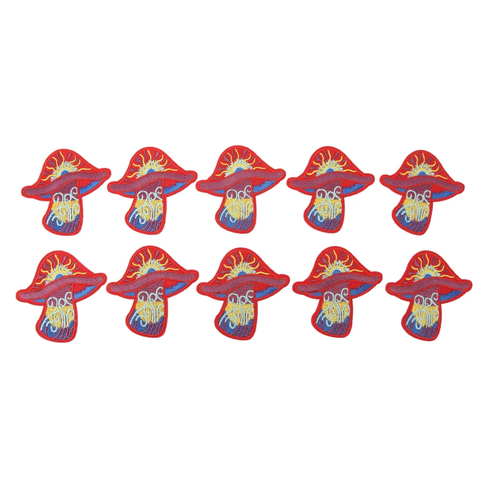 10Pcs Sew On Patches Mushroom Shape Bright Colors Easy to Use Multi Purpose Embroidery Applique for Clothes Bags DIY