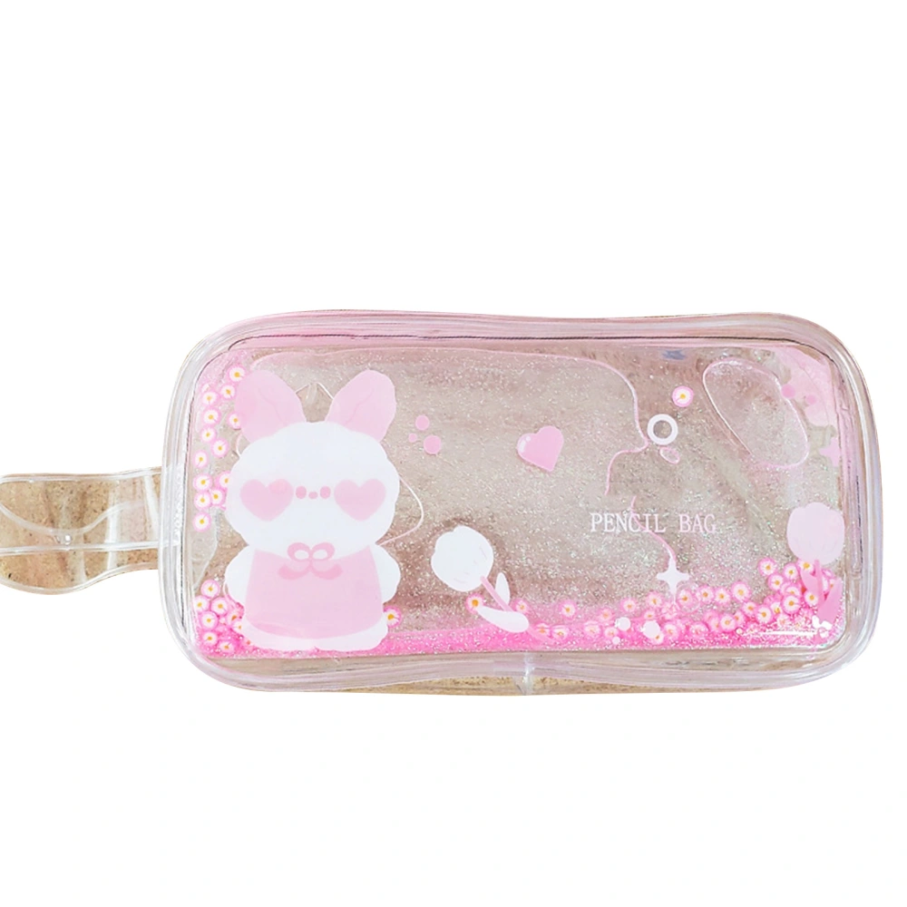 Quicksand Pen Case for Girls Large Capacity Cute Pattern Transparent Portable Cosmetics Bag Pen Pouch Love Heart Rabbit