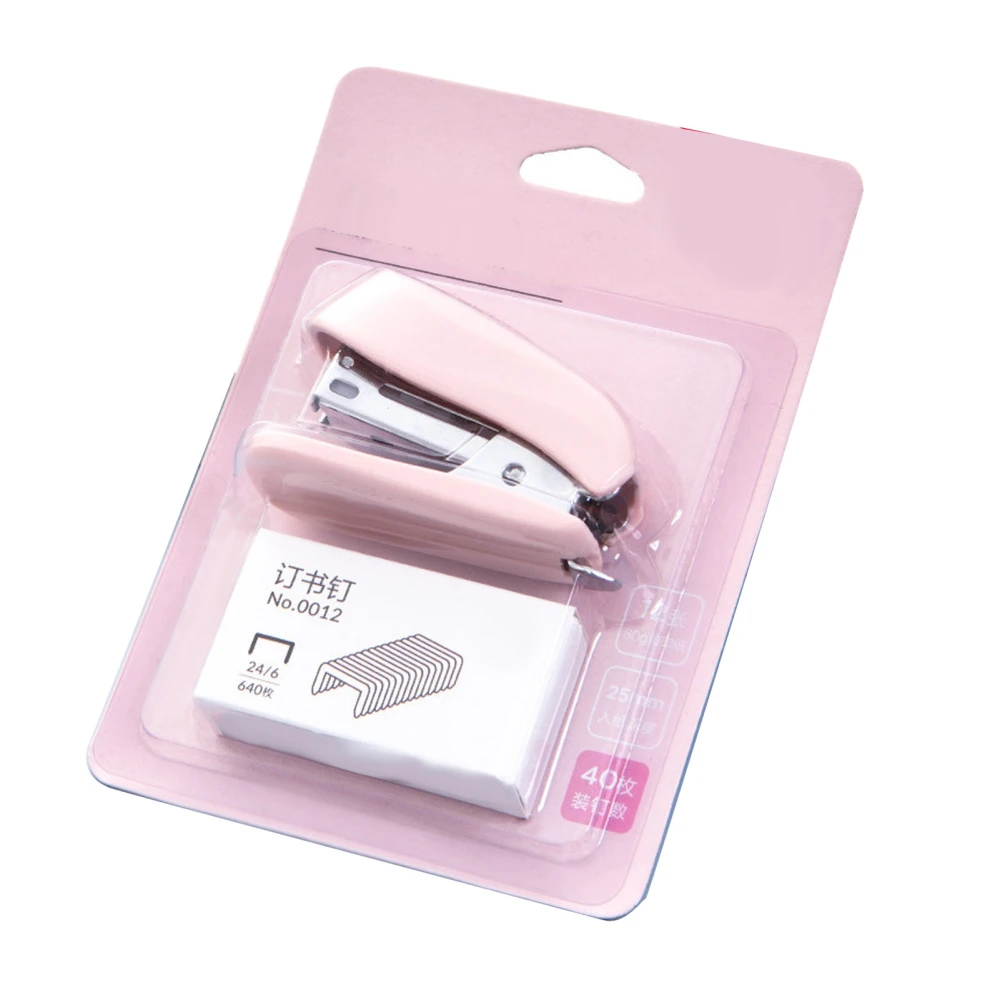 Mini Stapler Portable Versatile Sturdy Cute Small Handheld Stapler with Staple for Home School Office Pink