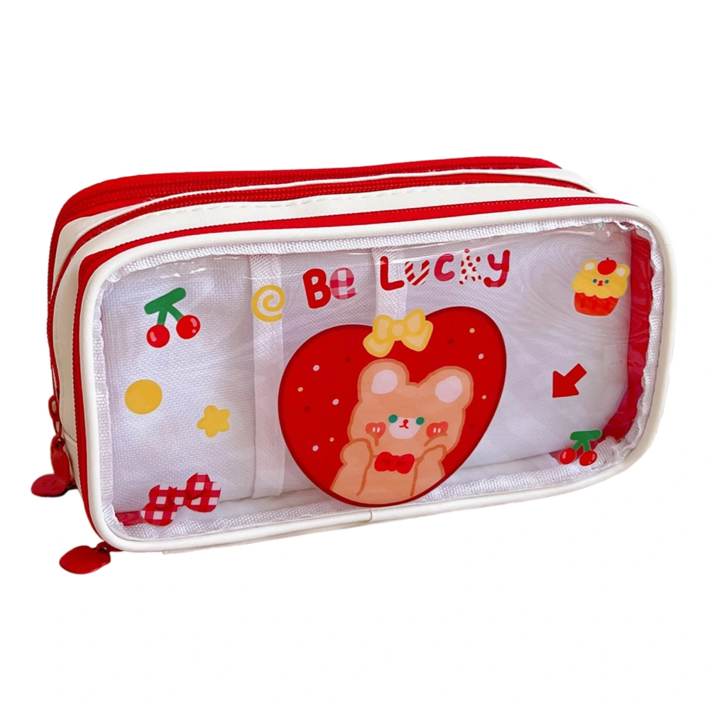 Pencil Case 3 Layer Transparent Large Capacity Cute Cartoon Design Waterproof Stationery Pen Bag