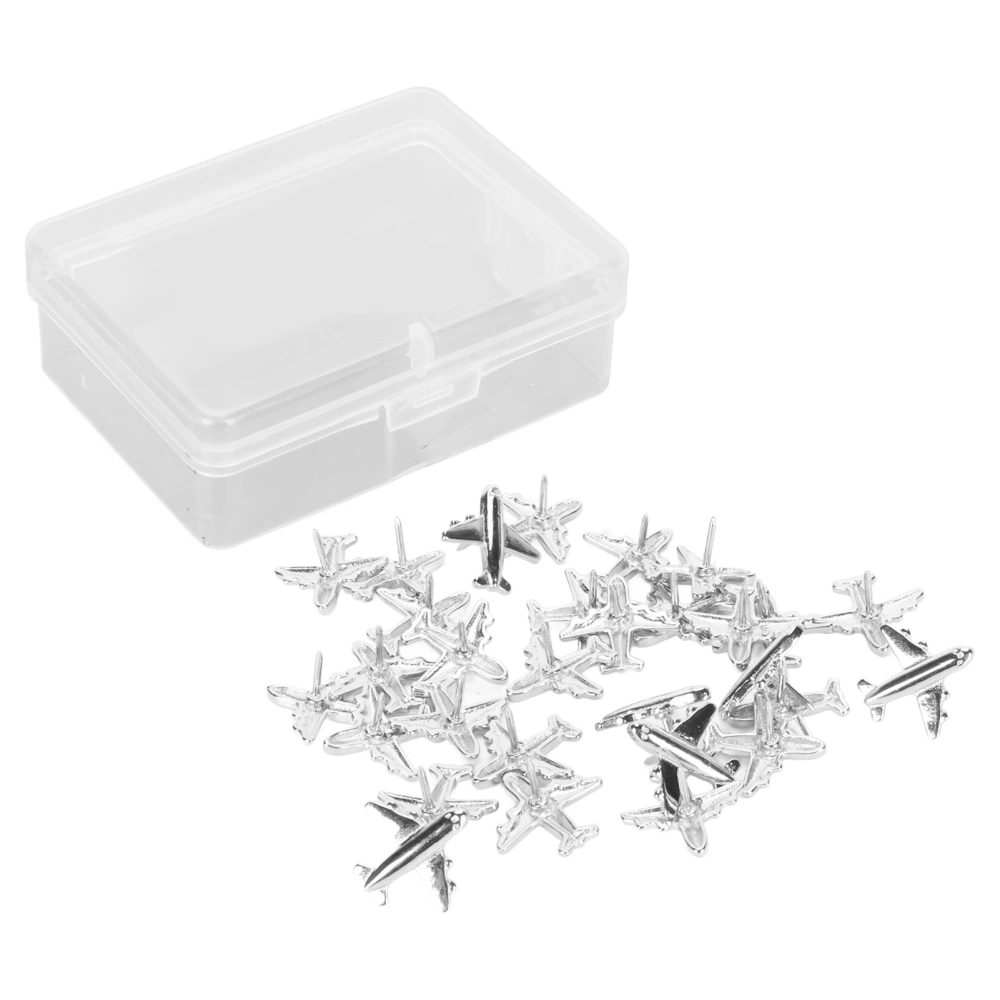 30pcs Airplane Push Pins Cute Metal Decorative Thumbtacks with Clear Box for Cork Board Whiteboard Picture Silver