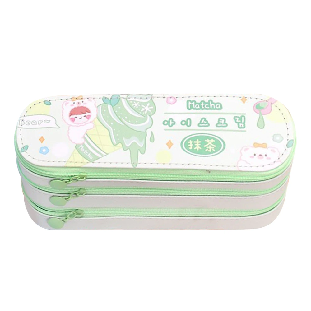 Large Pencil Case Multipurpose Cute Stylish 3 Layers Large Capacity Pencil Pouch with Class Schedule for School Office College Green