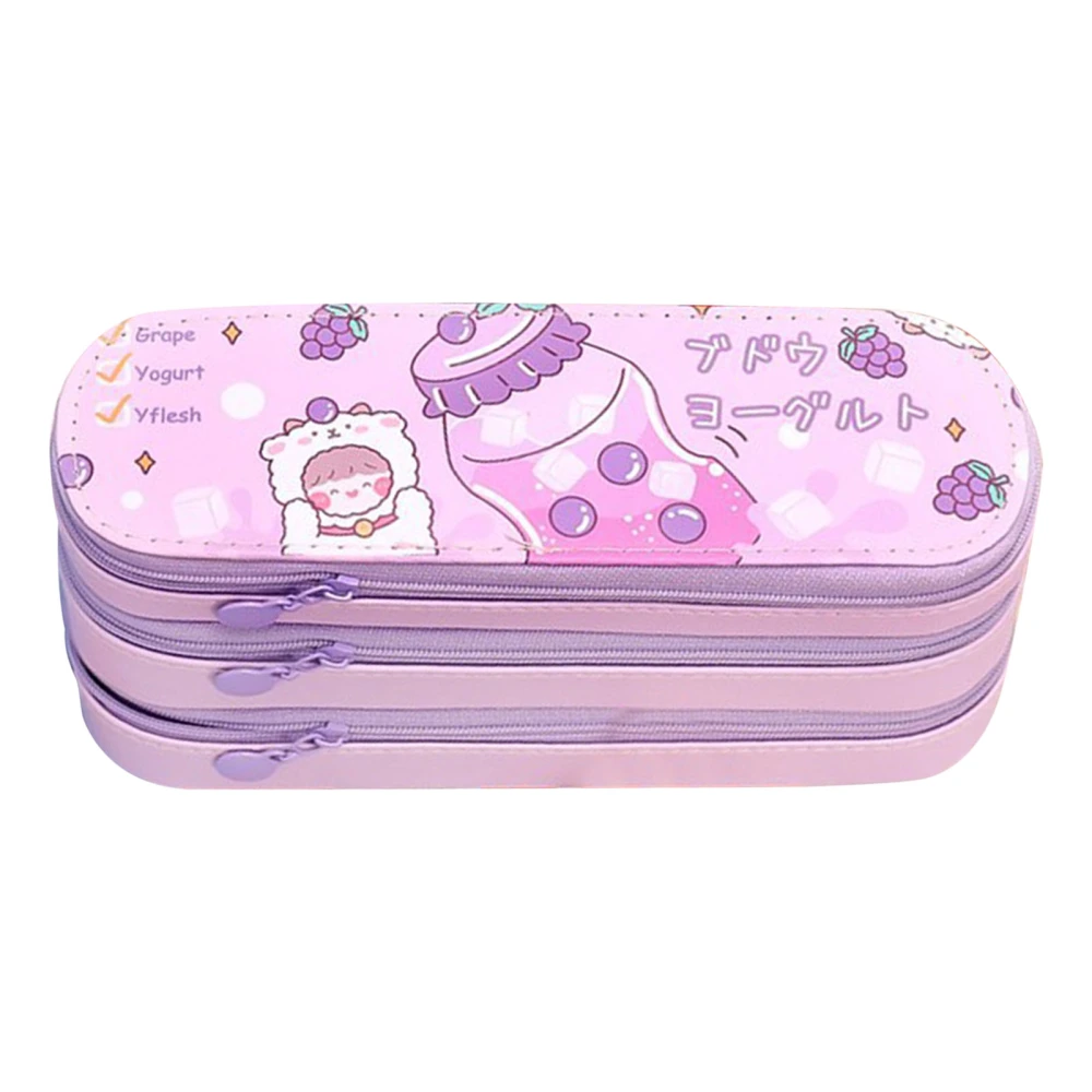 Large Pencil Case Multipurpose Cute Stylish 3 Layers Large Capacity Pencil Pouch with Class Schedule for School Office College Purple