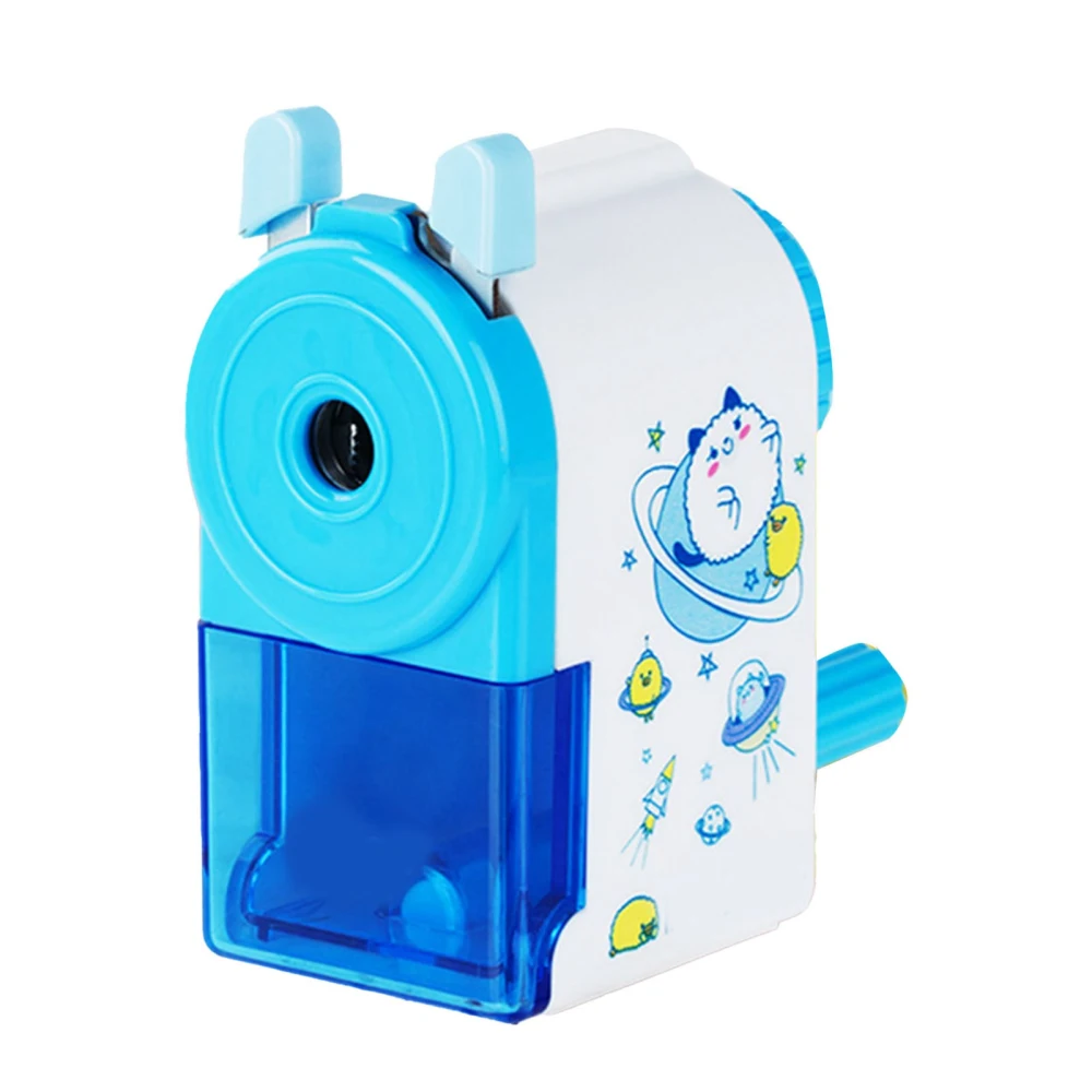 Rotating Pencil Sharpener Cute Portable Efficient Hand Crank Manual Pencil Sharpener for Students Blue