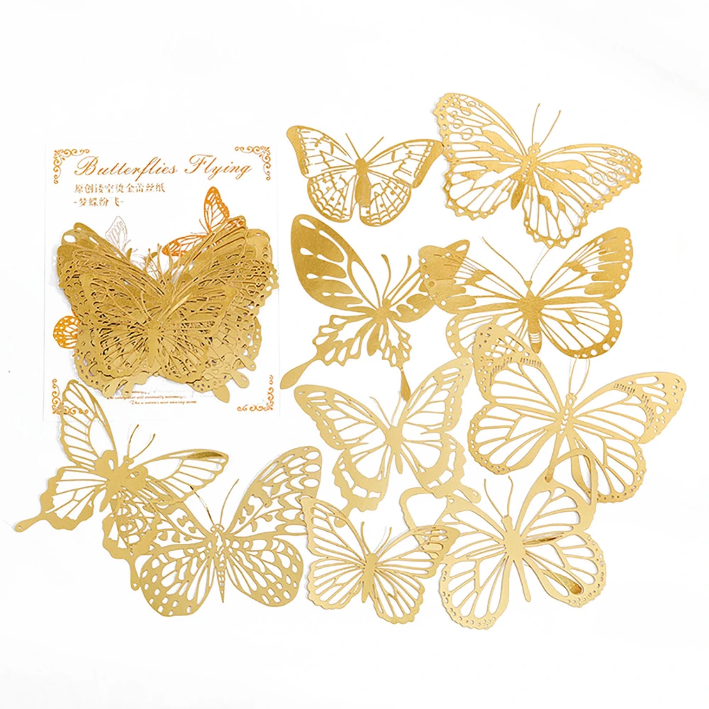 10PCS Butterfly Stickers Hot Stamping Openwork Lace Paper Decorative Romantic Butterfly Stickers for DIY Scrapbooking Handbook