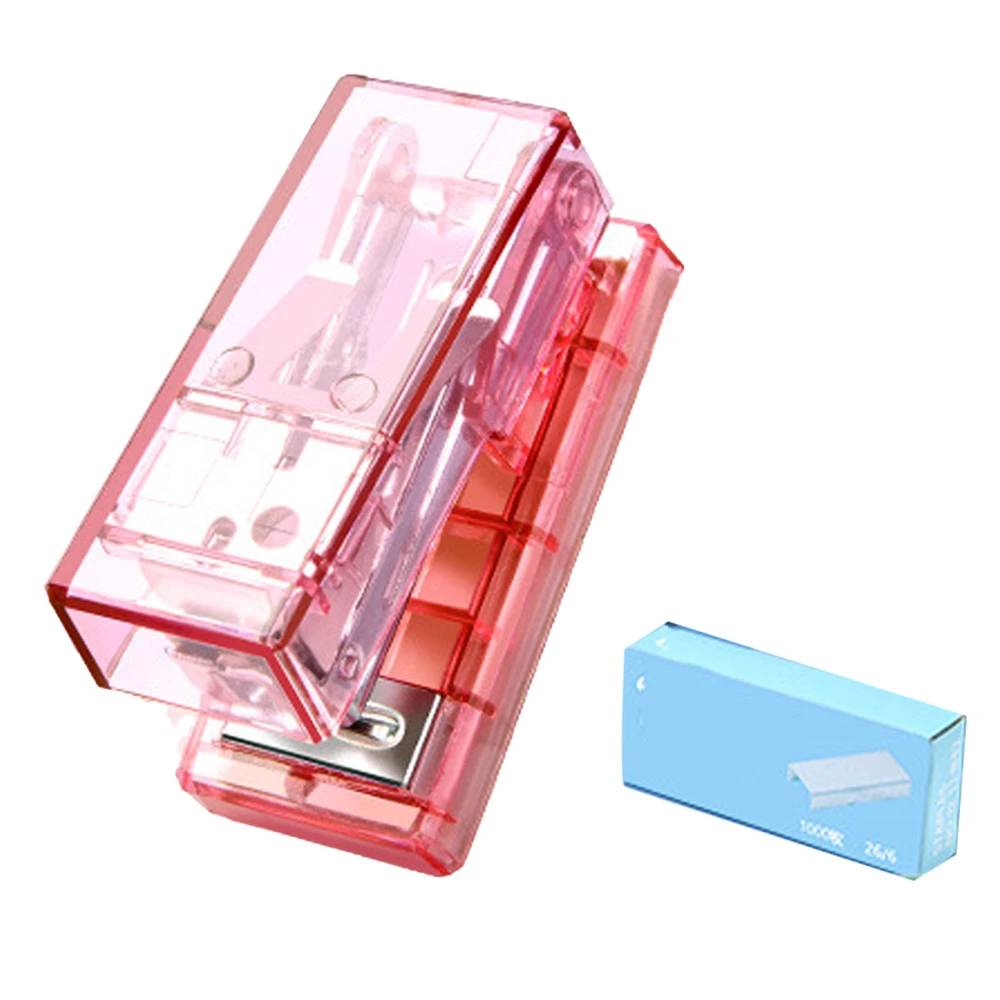 Mini Stapler Cute Portable Semitransparent Steel Construction Save Effort Office Desktop Stapler for School Office Pink