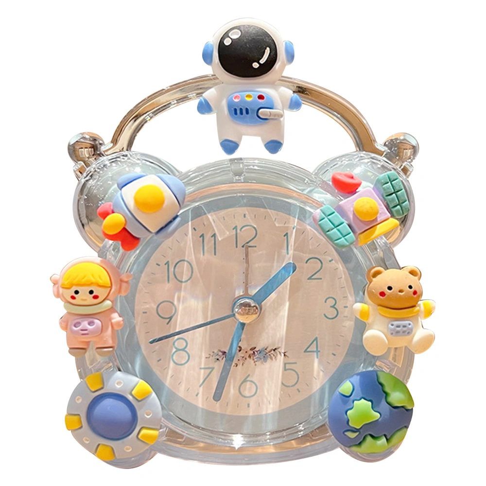 Cartoon Alarm Clock Quiet Cute Decorative Portable Kids Desk Clock for Children Bedroom Dormitory Blue Spaceman