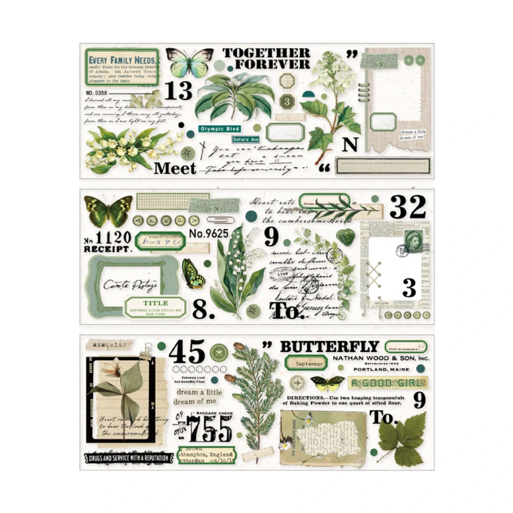 3 Sheets Scrapbook Decals Different Patterns Easily Peel Off Widely Used PET Plants Stickers for DIY Craft