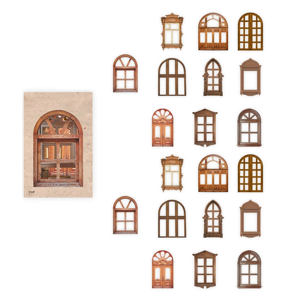 20 Sheet Vintage Hollow Window Door Material Paper Decorative Hollow Out Window and Door Collage Card for Journal Scrapbooking