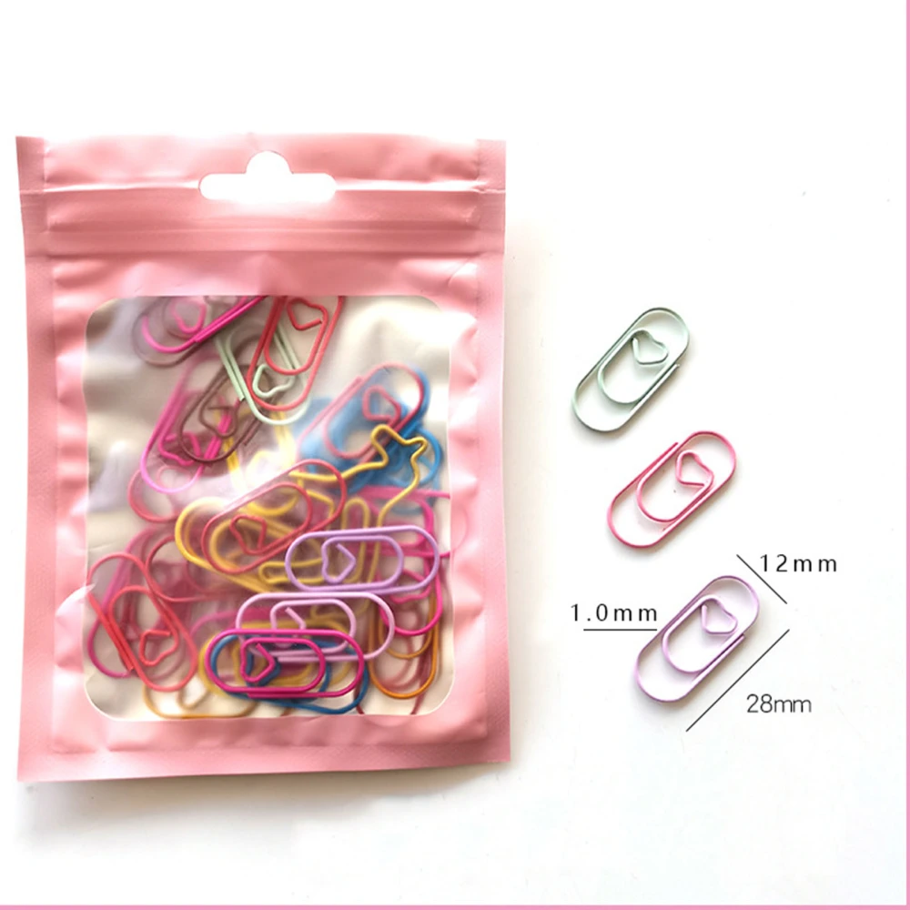 50PCS Mini Heart Paper Clips Colorful Cute Fancy Paper Clips for Office School Supplies