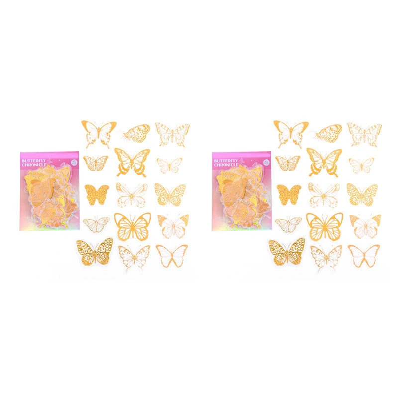 45 Sheets Gold Butterfly Sticker Vintage Glitter Butterfly Stickers for Scrapbooking Notebooks