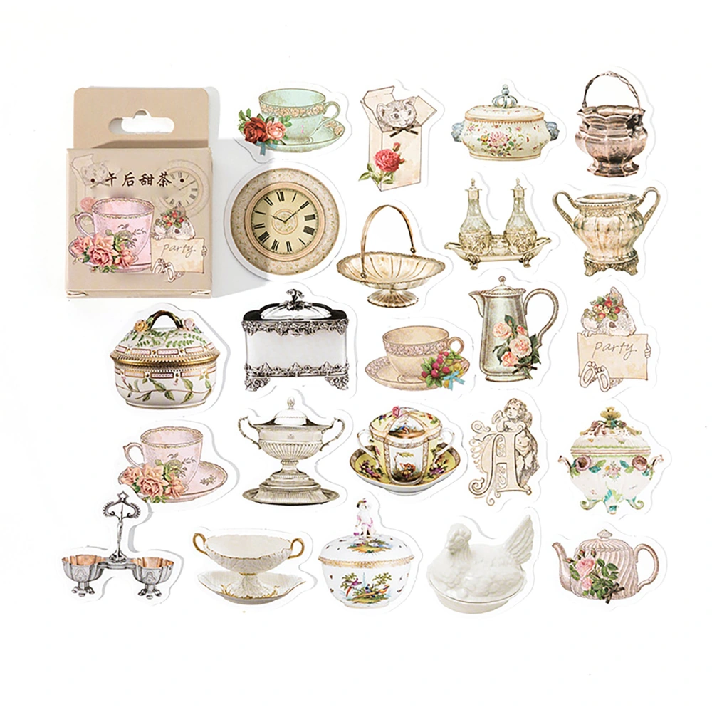 46Pcs Tea Stickers Self Adhesive Retro Different Styles Cute Exquisite Coffee Stickers for Journaling Scrapbook