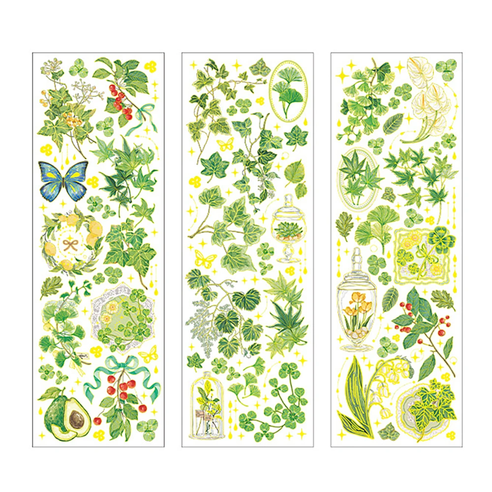 3PCS Green Plant Stickers Unique Elegant Decorative Botanical Stickers Plant Journaling Stickers for DIY Craft