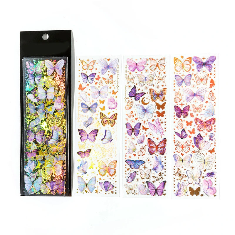 3PCS Butterfly Stickers Long Lasting Adhesion Aesthetic Glitter Butterfly Stickers Set for Scrapbooking Journal Album Envelopes