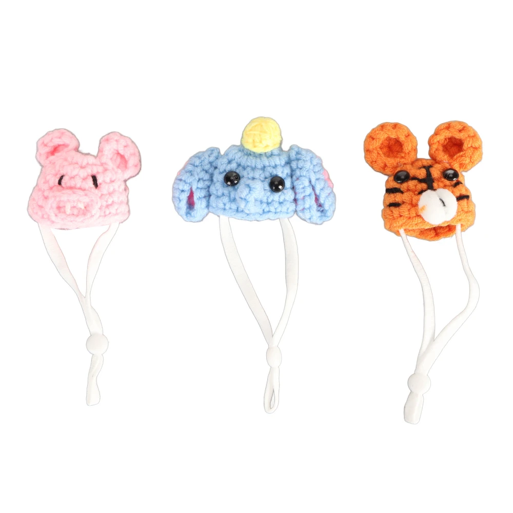 3pcs Hamster Hat Hand Knitted Cute Small Animals Hat with Adjustable Strap for Guinea Pig Lizard Small Pets