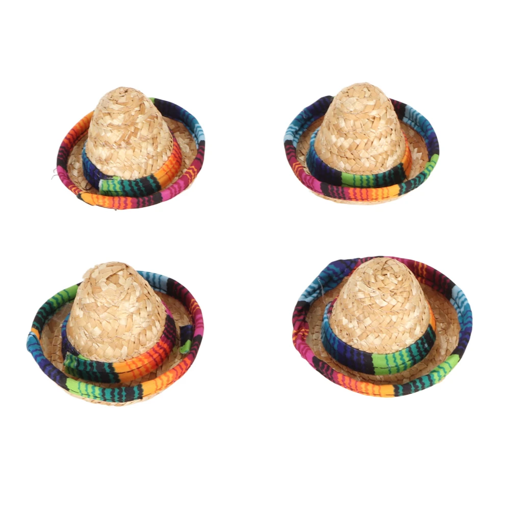 Mini Straw Hat Wide Brim Colorful Decorative Miniature Beer Bottle Hats for Party Role Play 4pcs