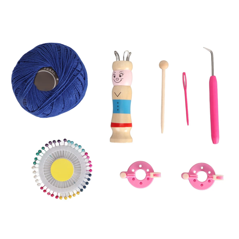 Wooden Knitting Doll Set Cotton Thread Sewing Needle Wooden Stick Spool Knitting Set for Kids Adults DIY Crafts